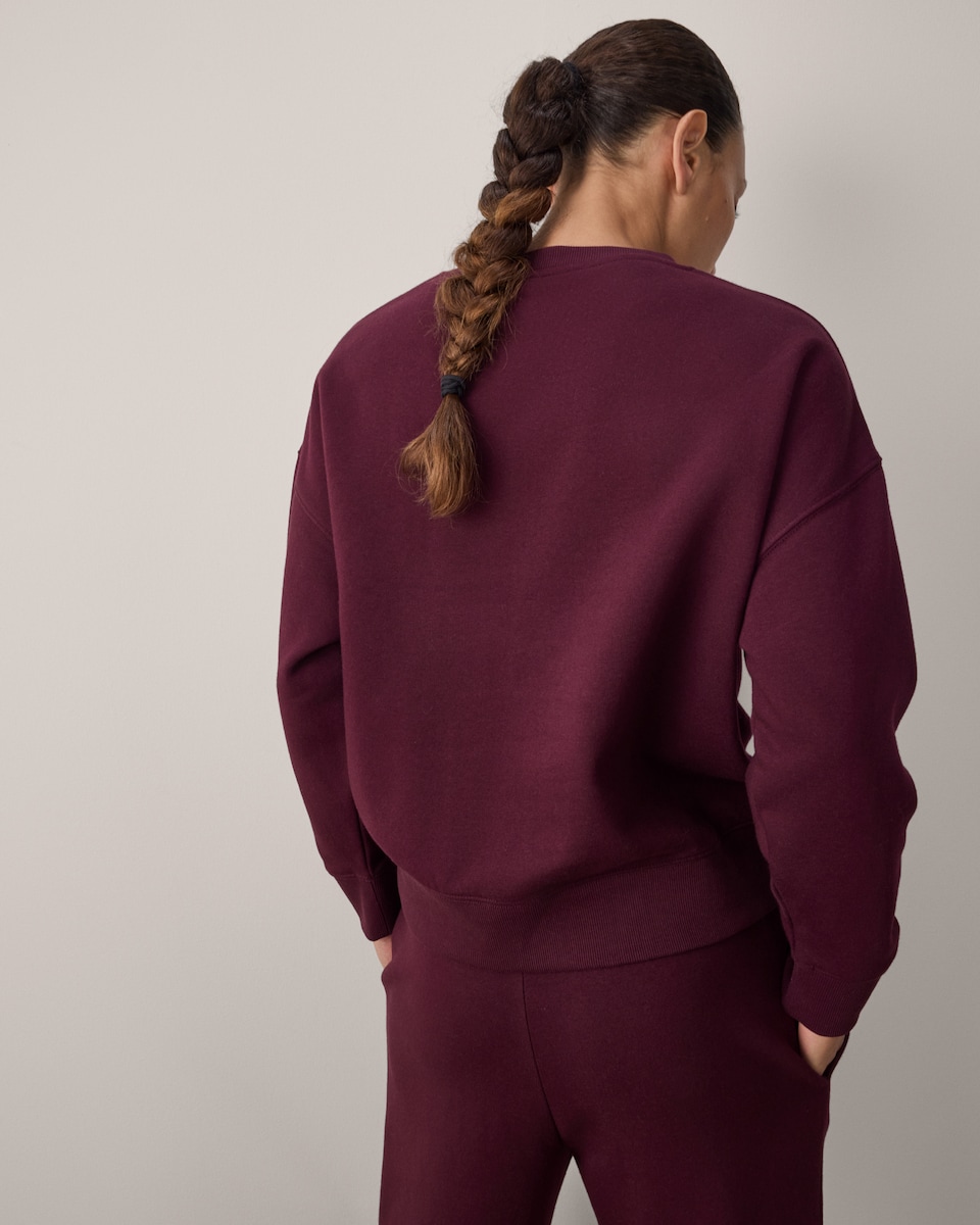 image 1 of F&F Cotton Rich Crew Neck Co-ord Sweatshirt in Burgundy