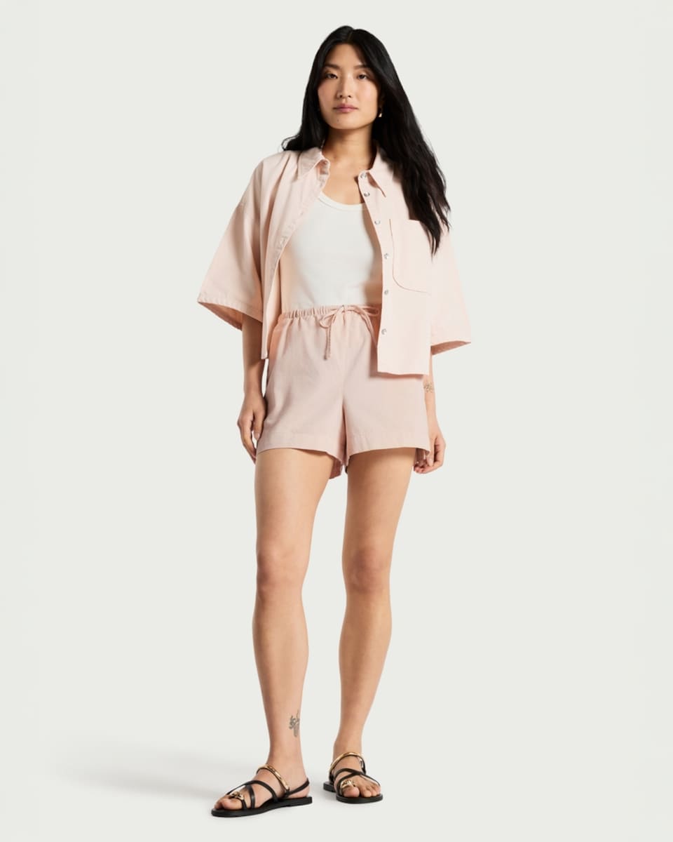 image 1 of F&F Cotton Rich Drawstring Co-ord Denim Shorts in Pink