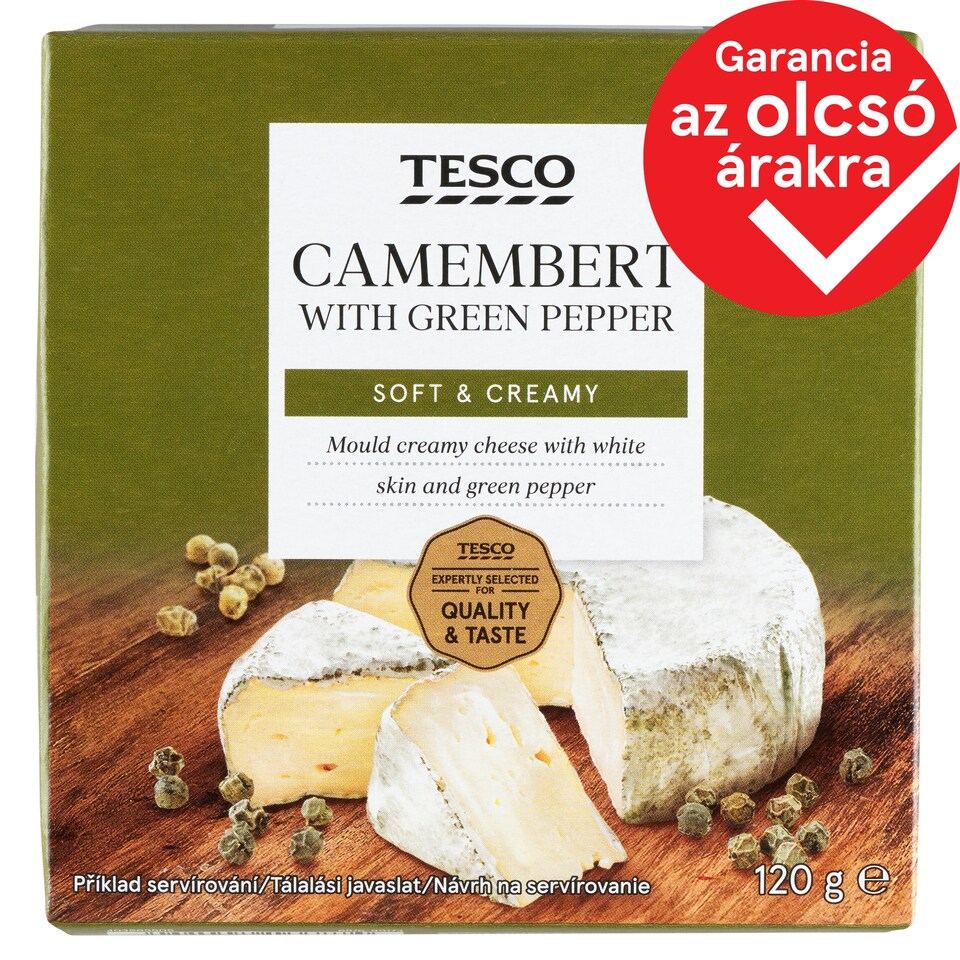 Tesco fehér nemespenésszel érő lágy, zsíros sajt zöldborssal 120 g