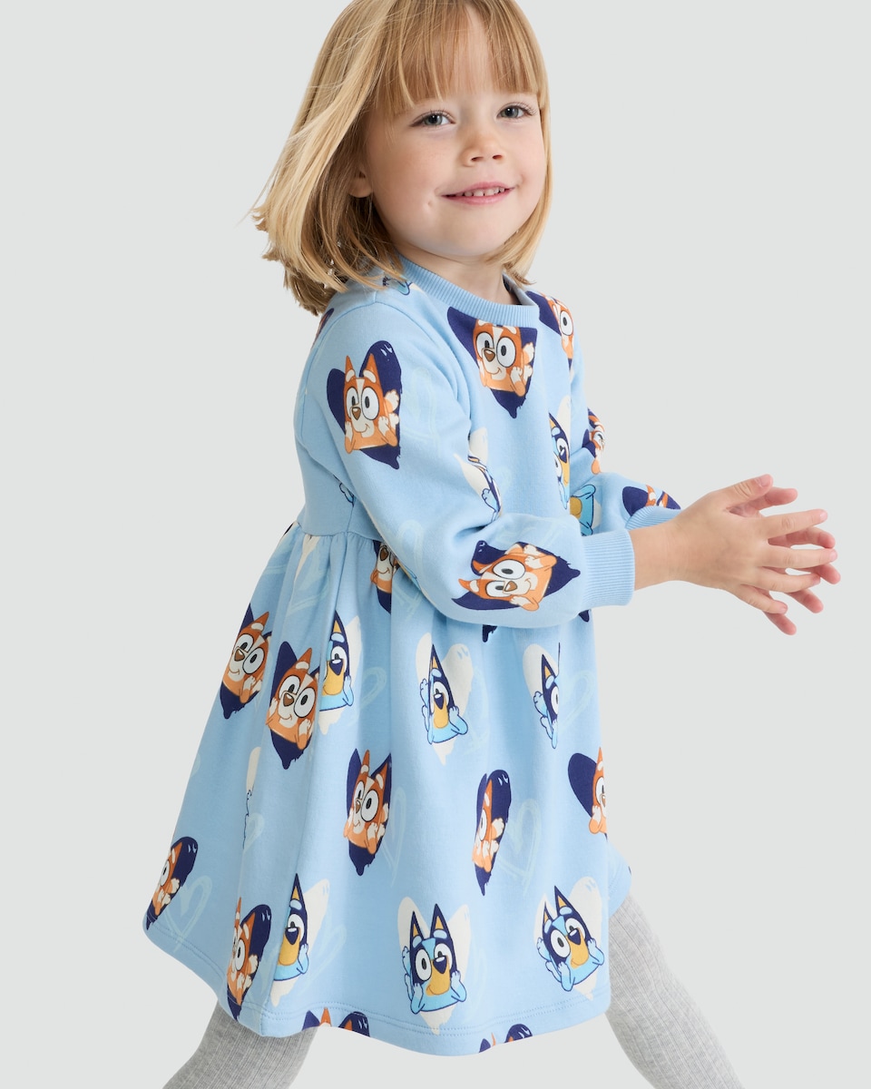 image 1 of Bluey Cotton Rich Long Sleeved Sweater Dress in Blue