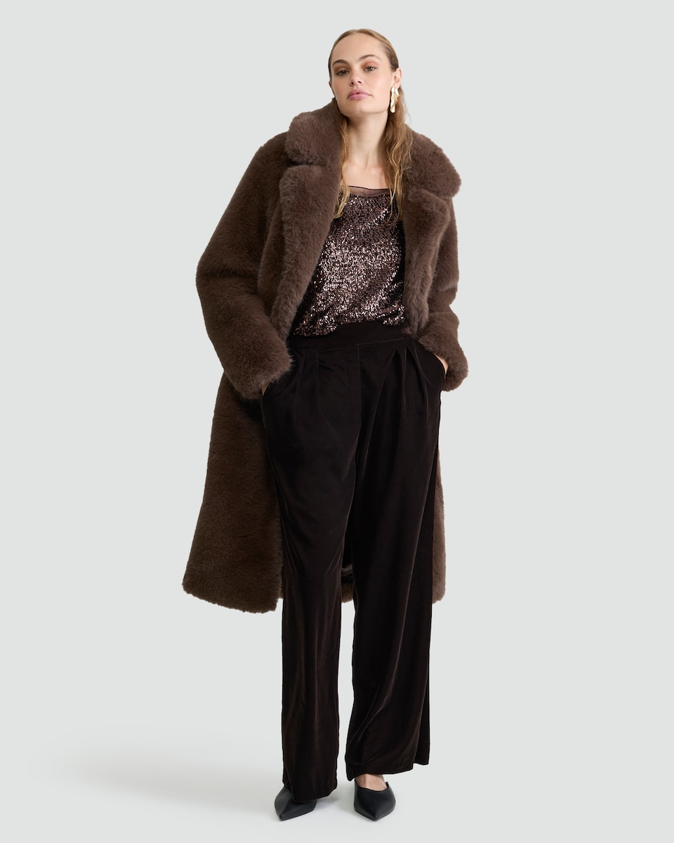 image 1 of F&F Organza Trim Sequin Embellished Co-ord Camisole in Brown