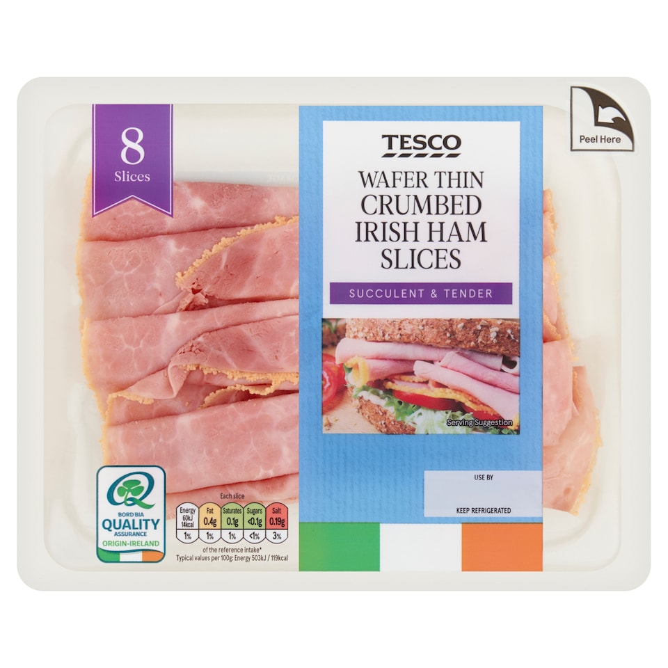 Tesco Wafer Thin Crumbed Irish Ham Slices 100g