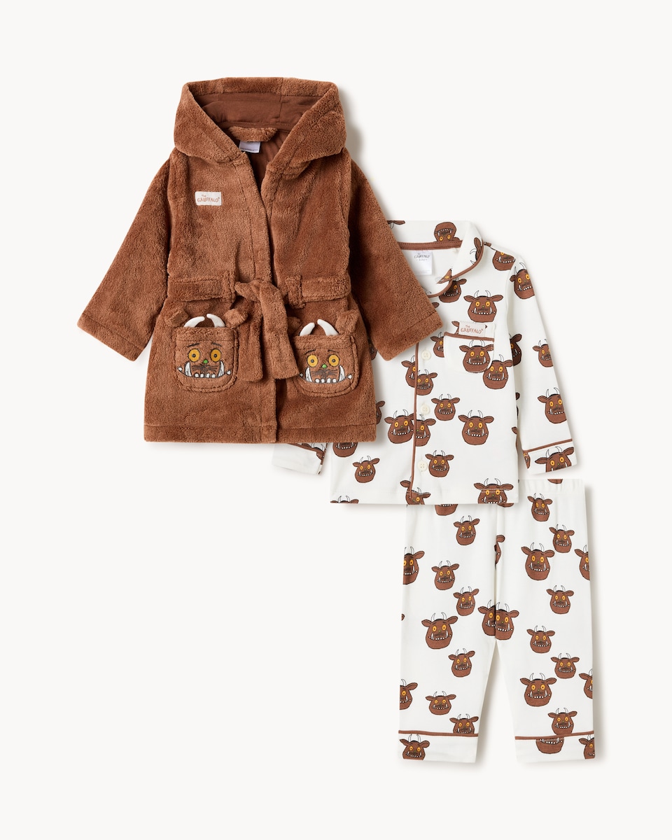 image 1 of Gruffalo Dressing Gown and Revere Pyjama Set in White