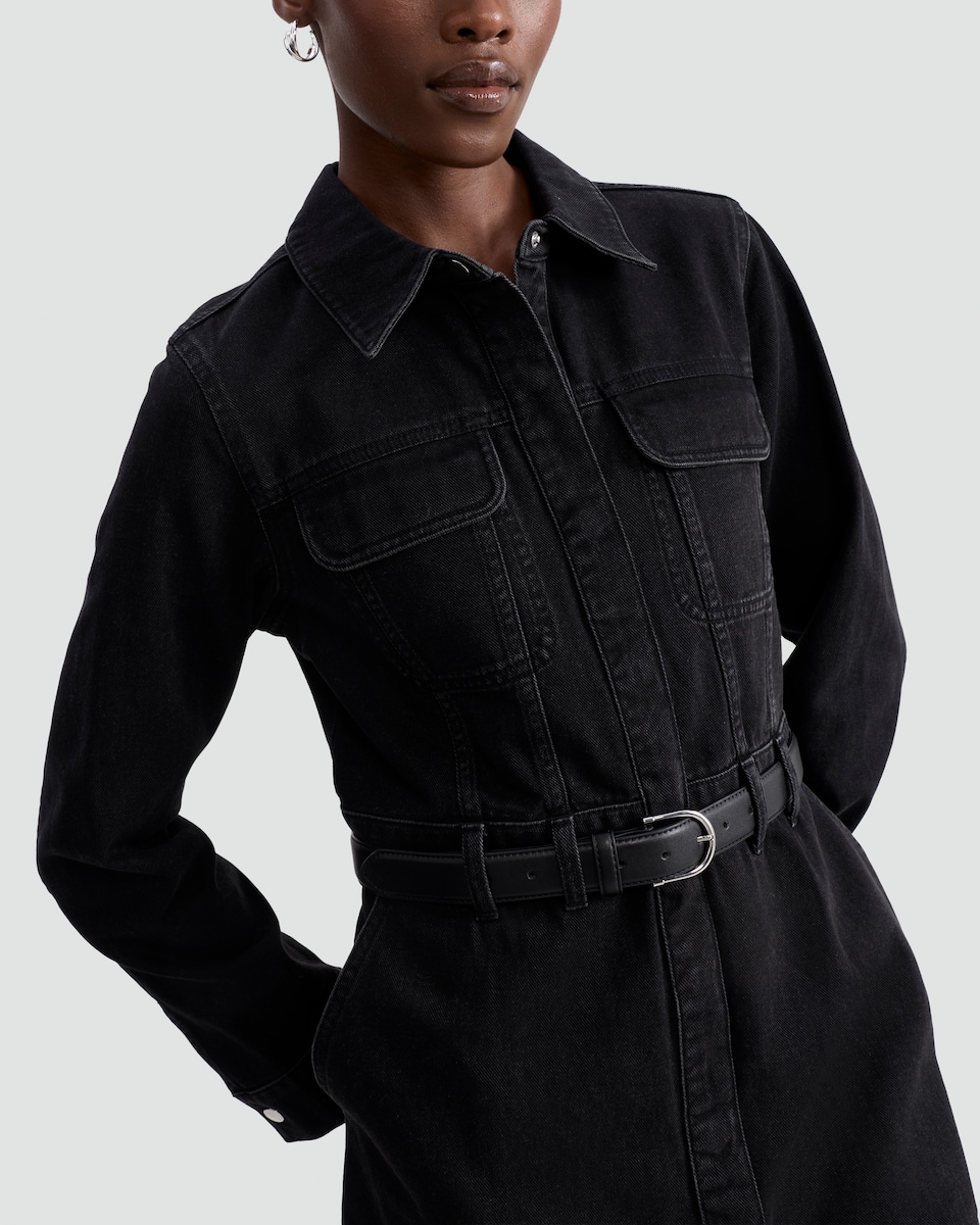 image 1 of F&F Pure Cotton Denim Utility Shirt Dress in Black