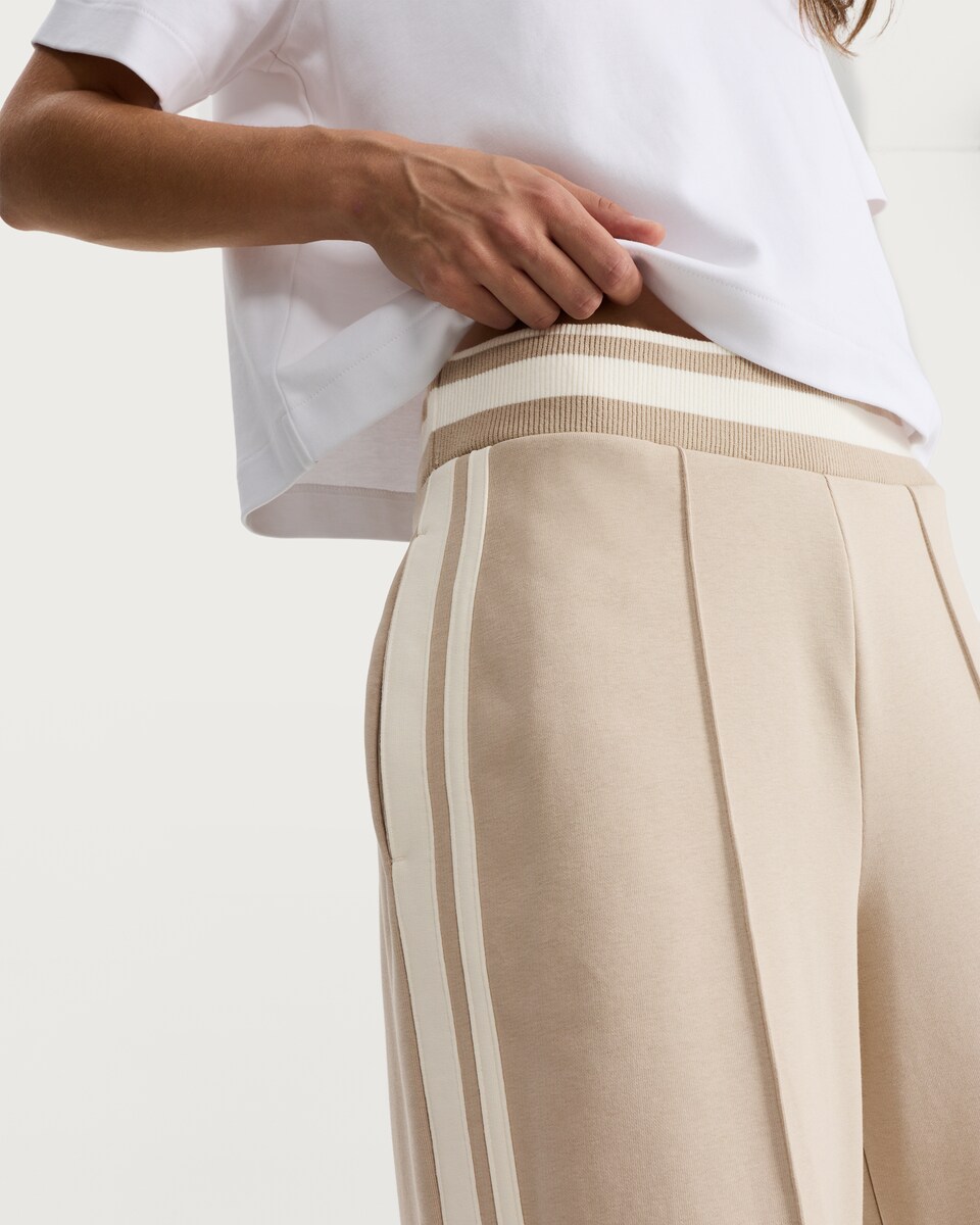 image 1 of F&F Active Cotton Rich Side Stripe Wide Leg Trousers in Stone