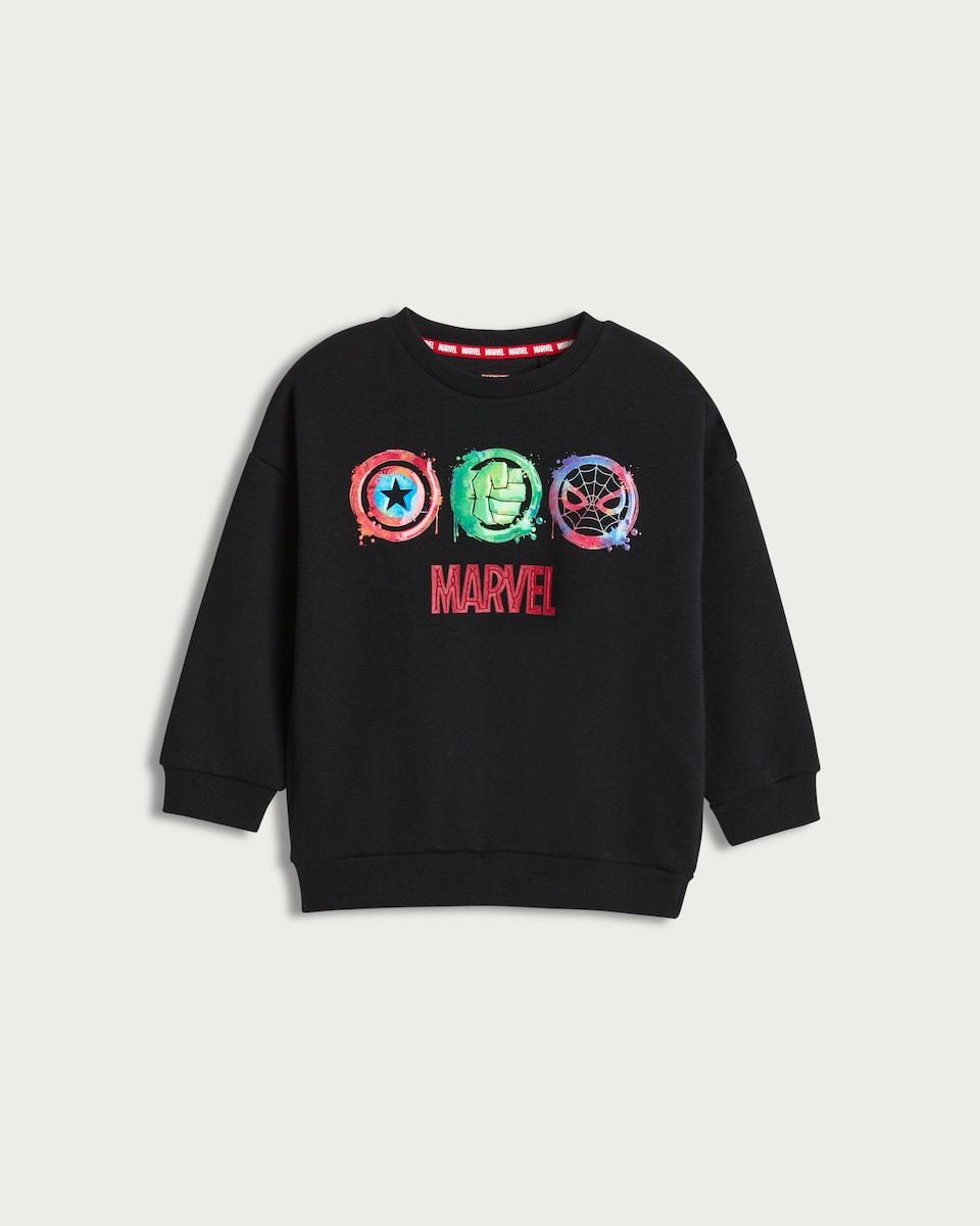 image 1 of Marvel Avengers Print Cotton Rich Sweatshirt in Black