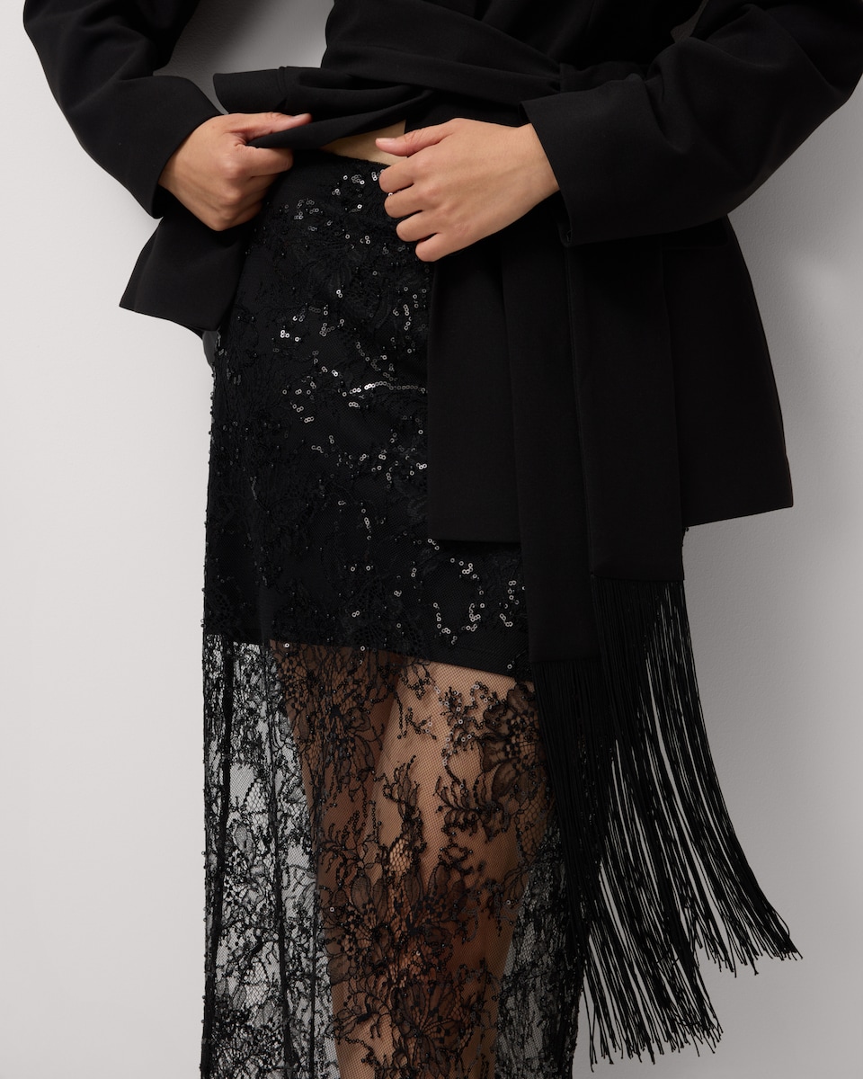 image 1 of F&F Sequin Lace Midi Skirt in Black