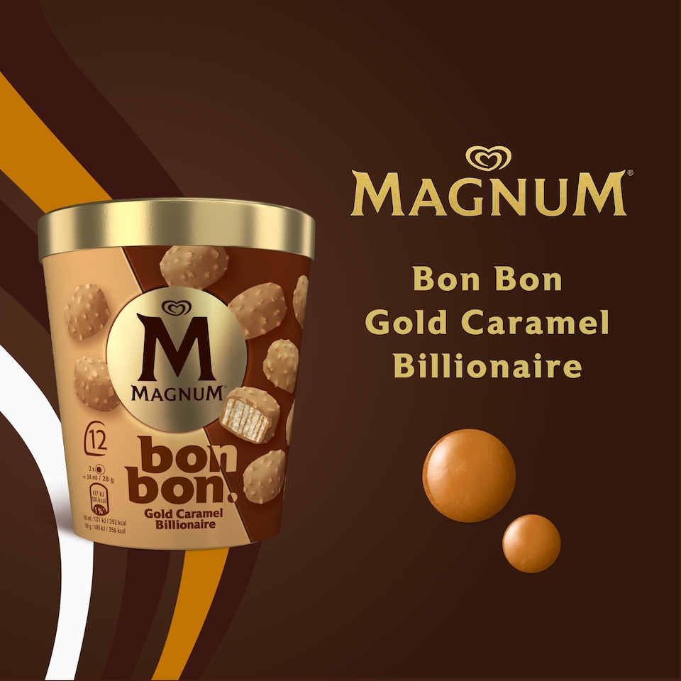 image 1 of MAGNUM BON BON GOLD CARAMEL BILLIONAIRE ICE CREAM BITES 12 PACK 204ML