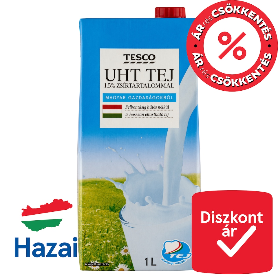 Tesco UHT zsírszegény tej 1,5% 1 l