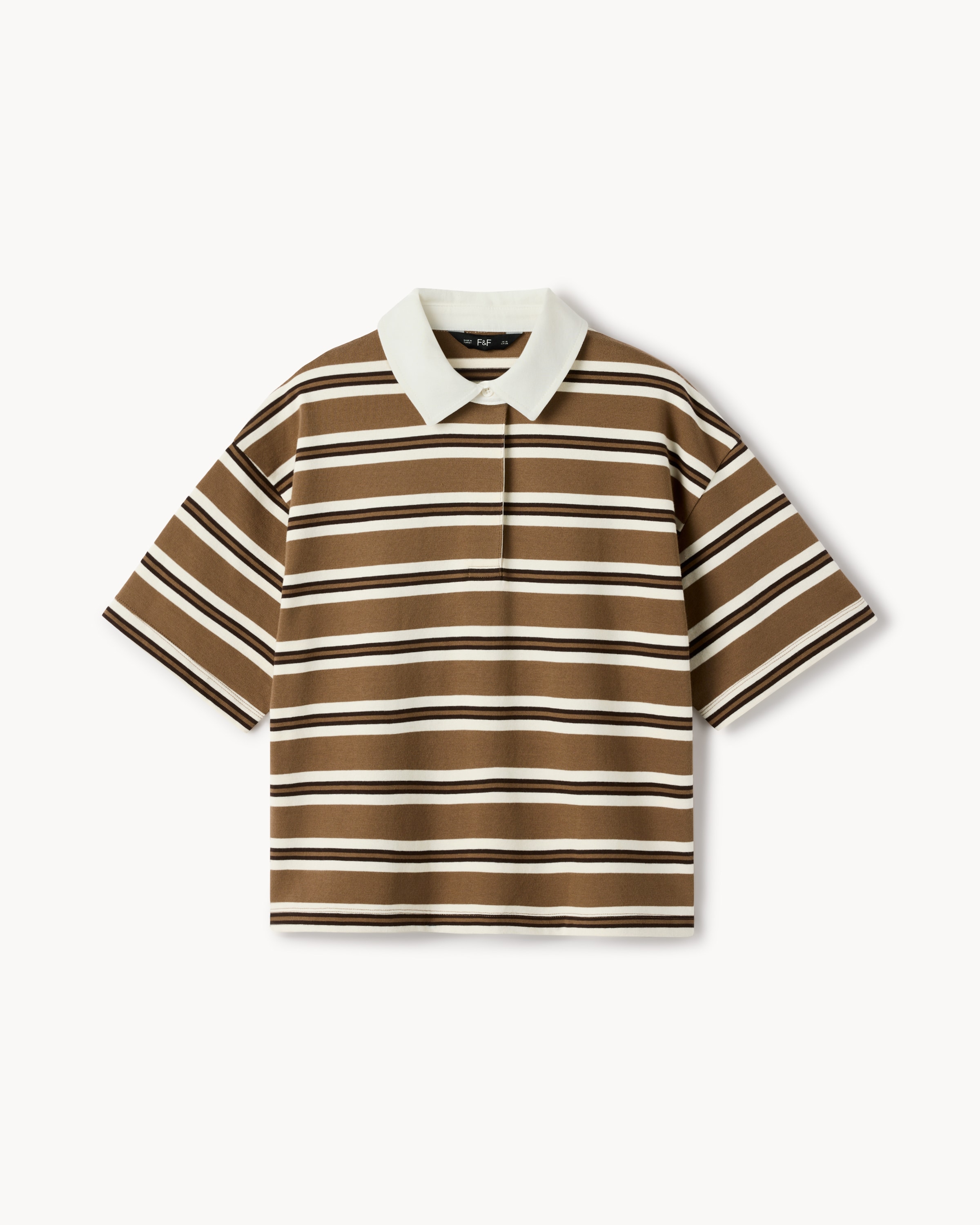 F&F Pure Cotton Striped Rugby Top in Multi Brown
