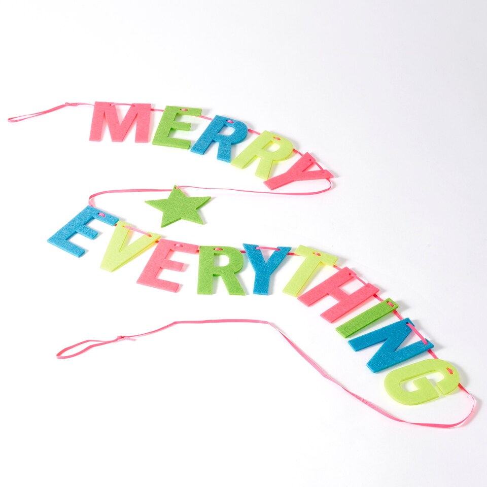 image 1 of Paperchase Neon Christmas 'Merry Everything' Garland