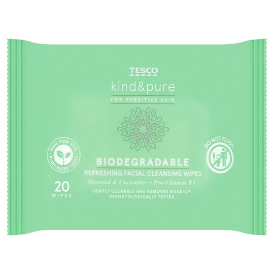 Tesco Kind & Pure Biodegradable Facial Wipes 20 Pack Tesco Groceries