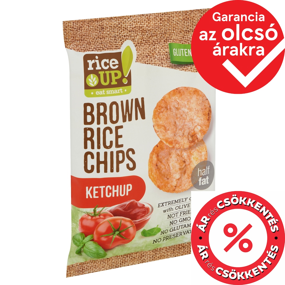 RiceUp! Eat Smart teljes kiőrlésű barna rizs chips ketchup ízesítéssel 60 g