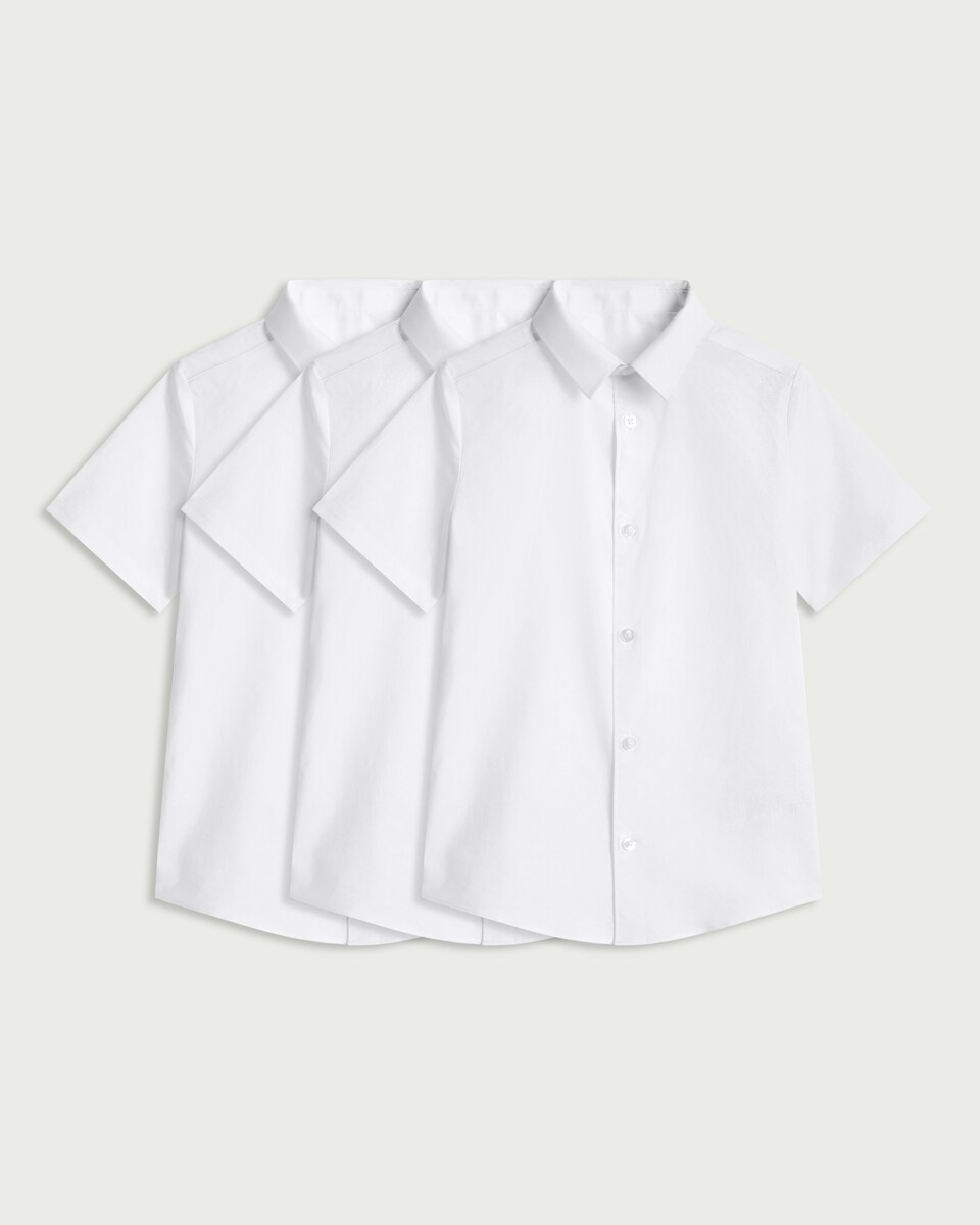 image 1 of F&F School Boys 3-Pack Slim Fit Short Sleeved Shirts in White