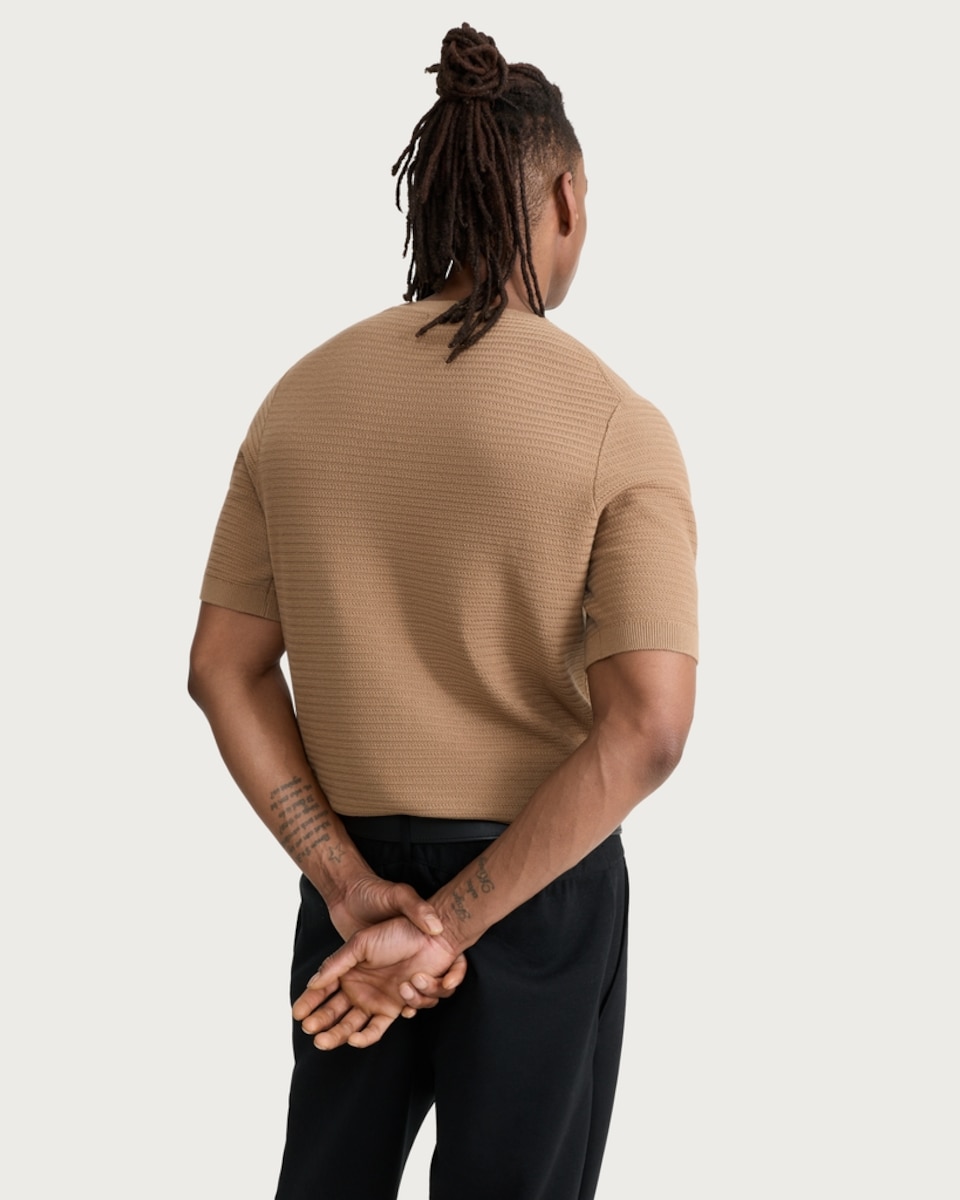 image 1 of The F&F Edit Pure Cotton Textured Knit T-Shirt in Med Nude