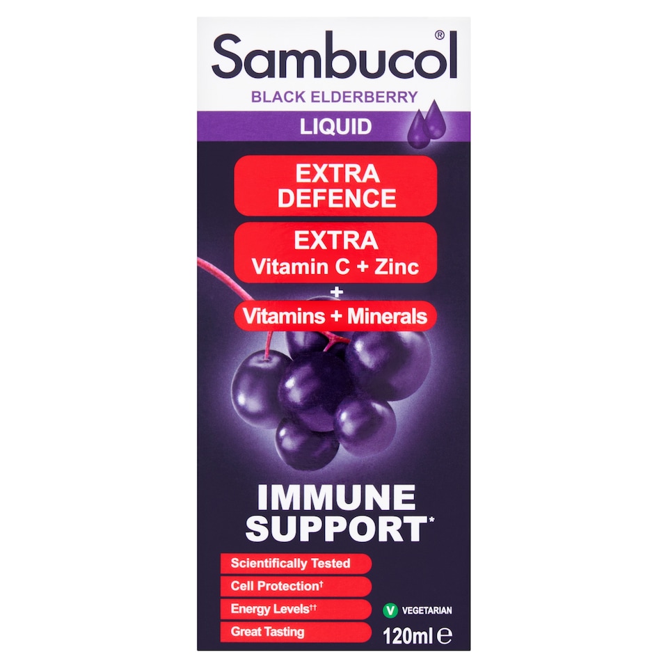 Sambucol Black Elderberry Liquid Supplement with Extra Defence 120ml