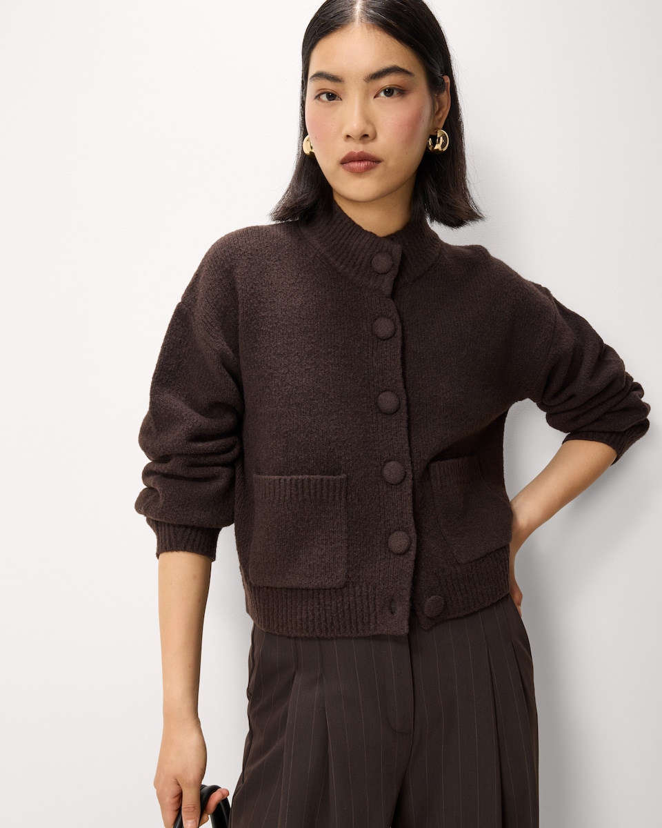 image 1 of F&F High Neck Knitted Cardigan in Chocolate