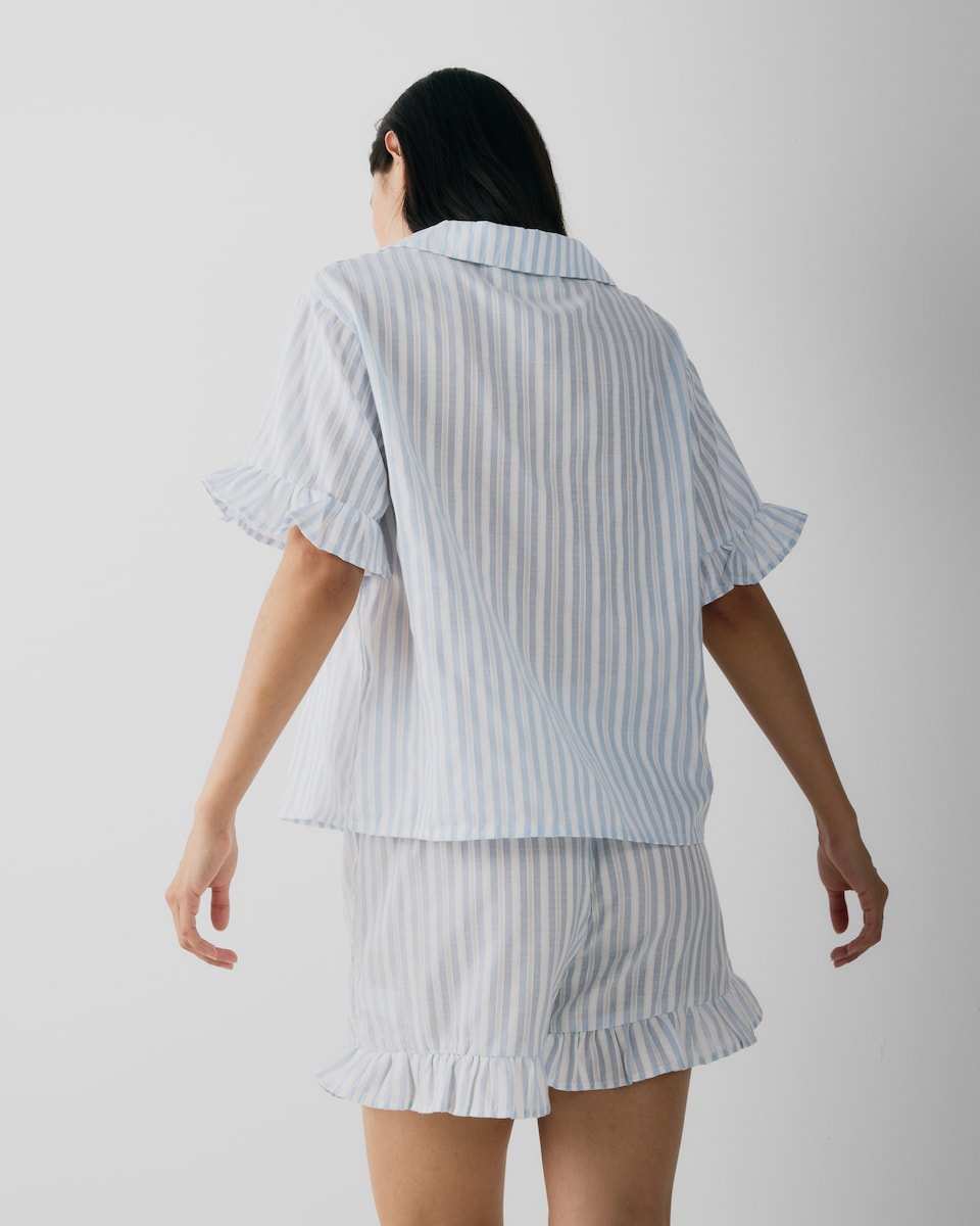 image 1 of F&F 2-Piece Striped Short Pyjama Set in Multi Blue