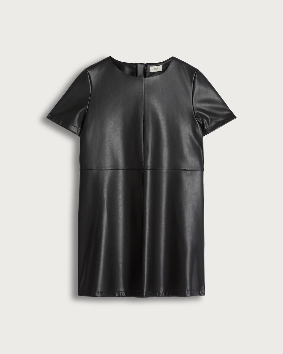 image 1 of F&F Girls Faux Leather Short Sleeved Dress in Black