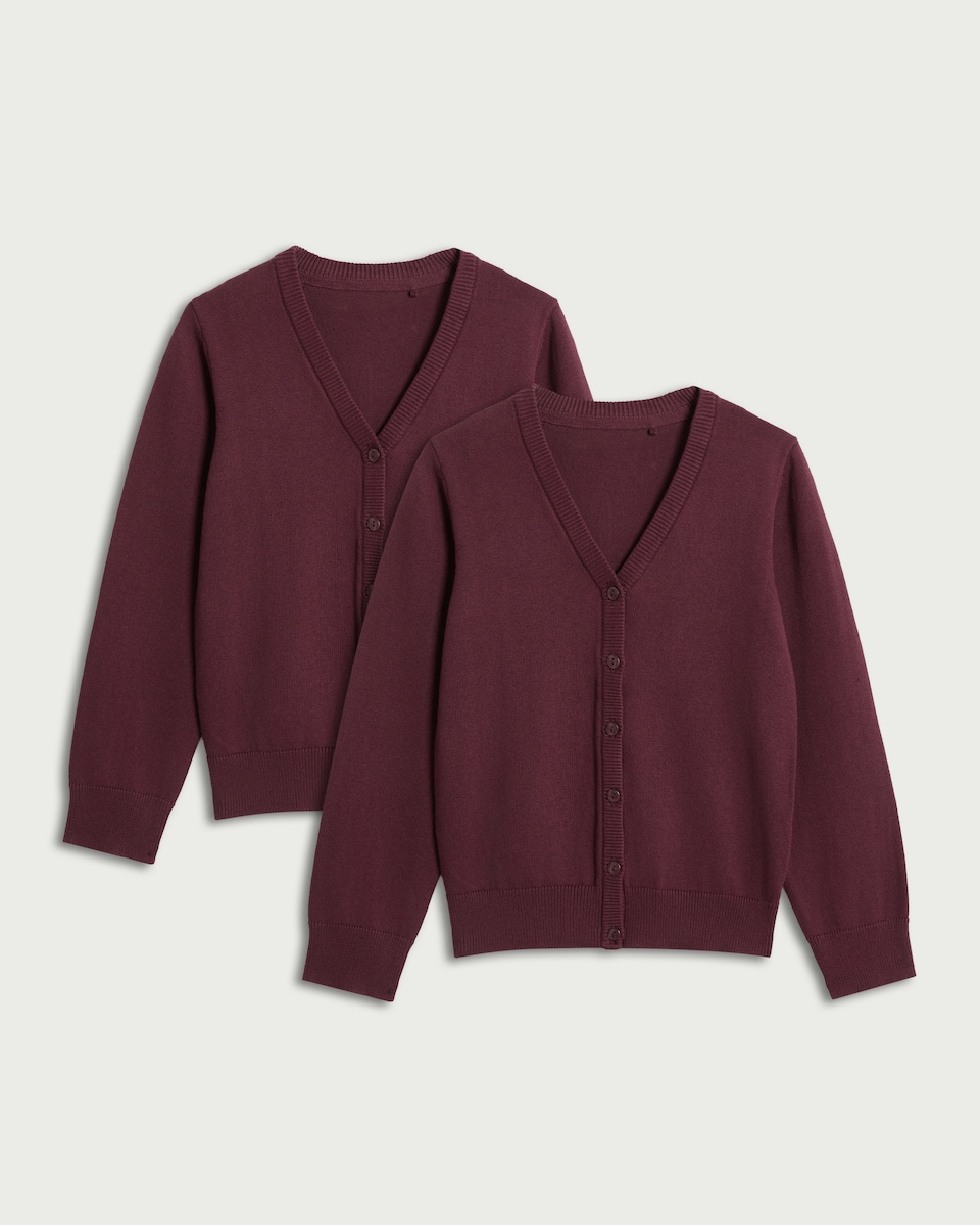 image 1 of F&F School Unisex 2-Pack Pure Cotton Knitted Cardigans in Burgundy