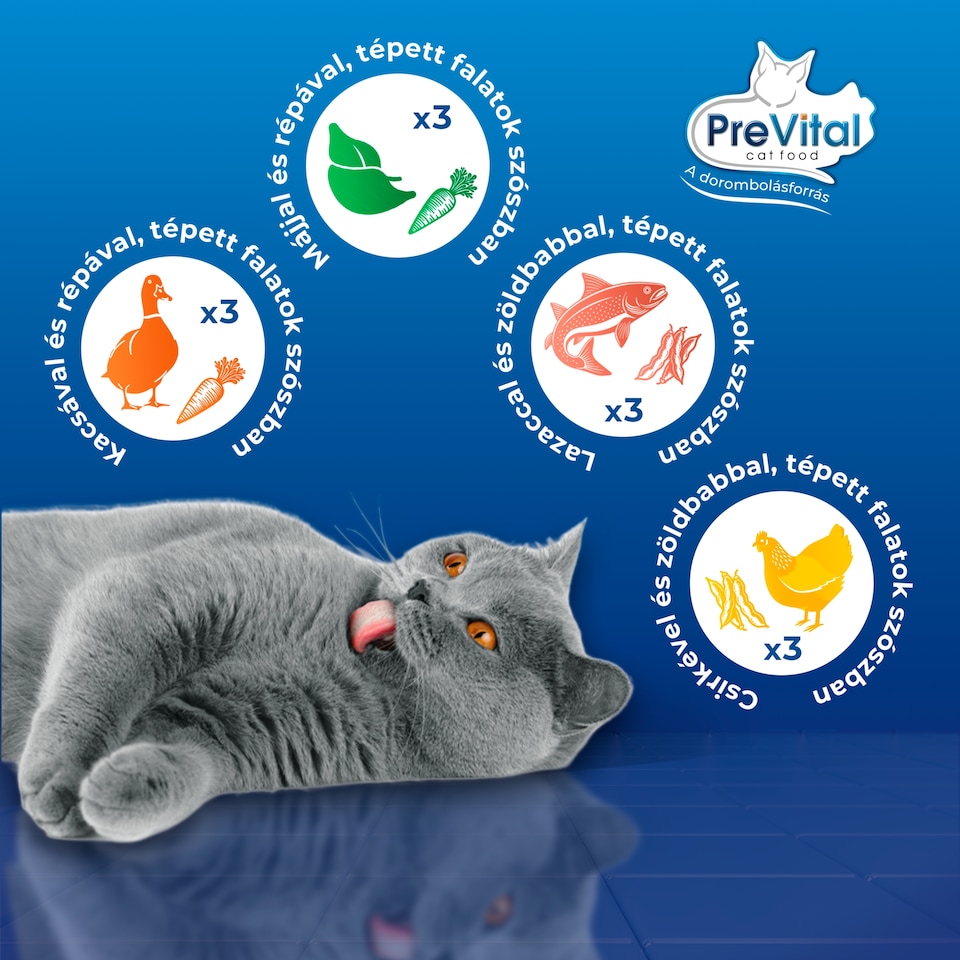 PreVital Fillet Duo nedves macskaeledel, macskatáp felnőtt macskáknak alutasakos 12 x 85 g  1. kép