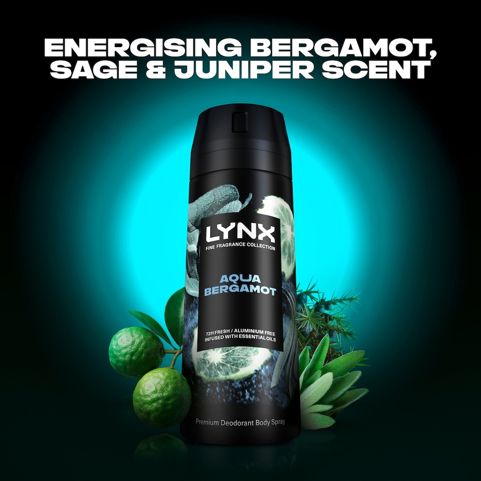 image 1 of Lynx Aqua Bergamot 72h Fine Fragrance Deodorant Bodyspray for Men 150ml