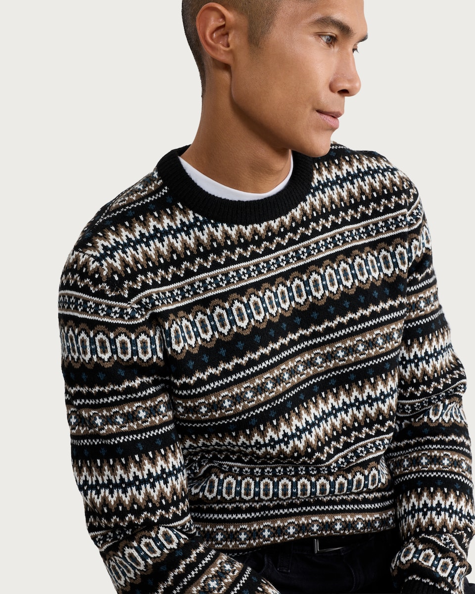 image 1 of F&F Fair Isle Knitted Jumper in Black