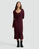 image 1 of F&F Ribbed Button Front Midi Dress in Burgundy