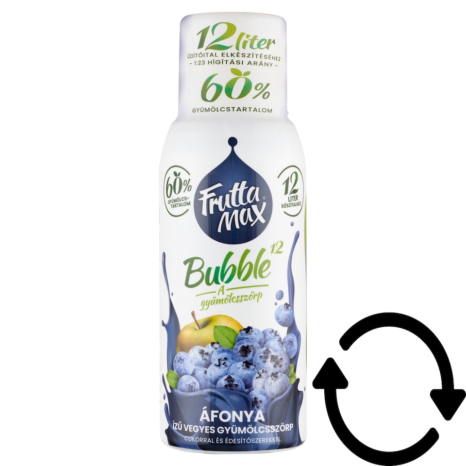 FruttaMax Bubble¹² áfonya ízű vegyes gyümölcsszörp cukorral és édesítőszerekkel 500 ml