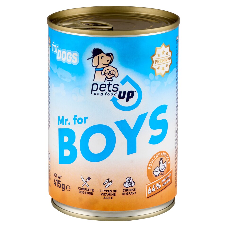 PetsUp Mr. for Boys állateledel felnőtt kutyák számára baromfival és rizzsel, szószban 415 g  1. kép