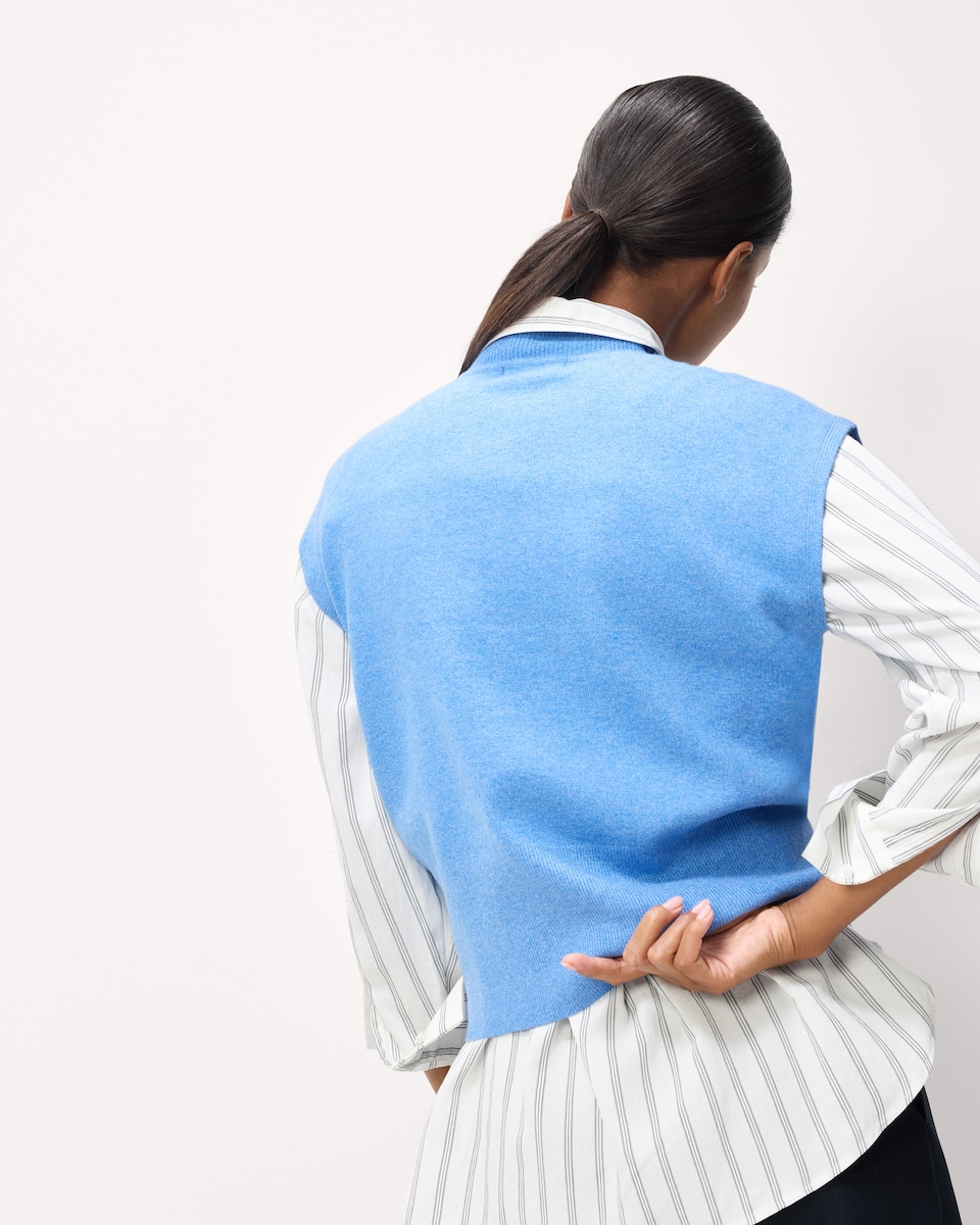 image 1 of The F&F Edit Knitted High Neck Sleeveless Jumper in Blue