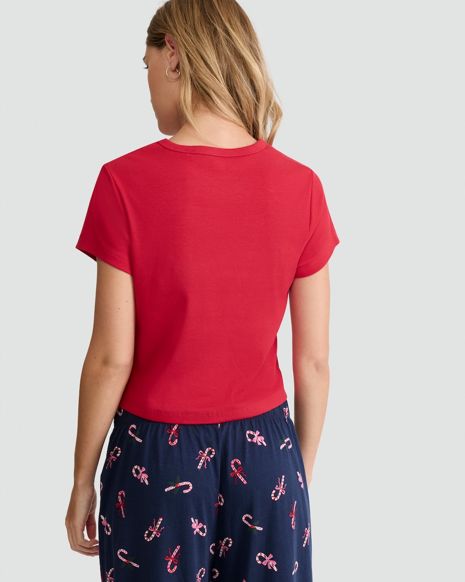 image 1 of F&F Cotton Rich Sleep Club Slogan Pyjama T-Shirt in Red