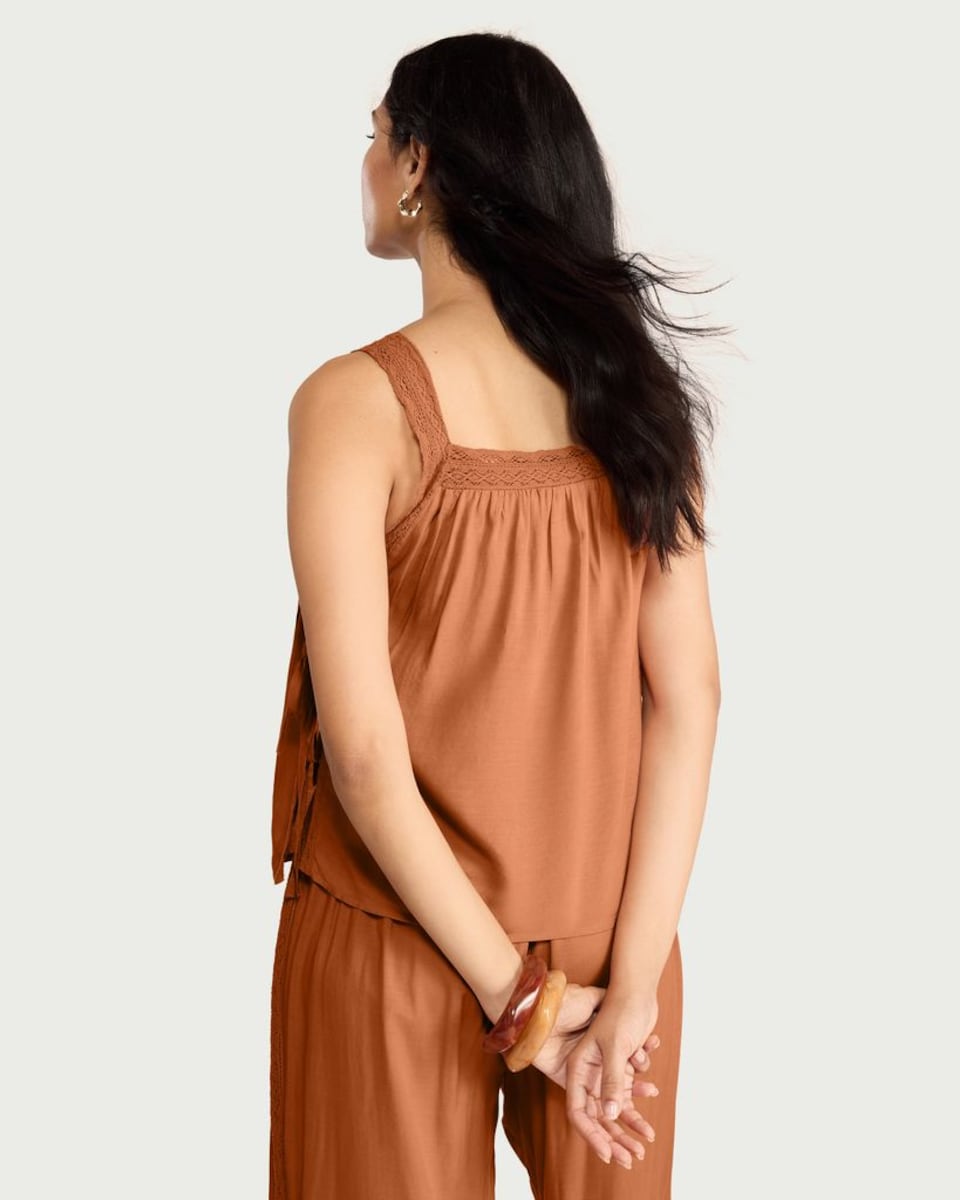 image 1 of F&F Diamond Embroidered Co-ord Camisole in Brick