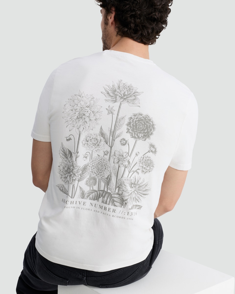 image 1 of F&F Pure Cotton Botanical Archive Print T-Shirt in White