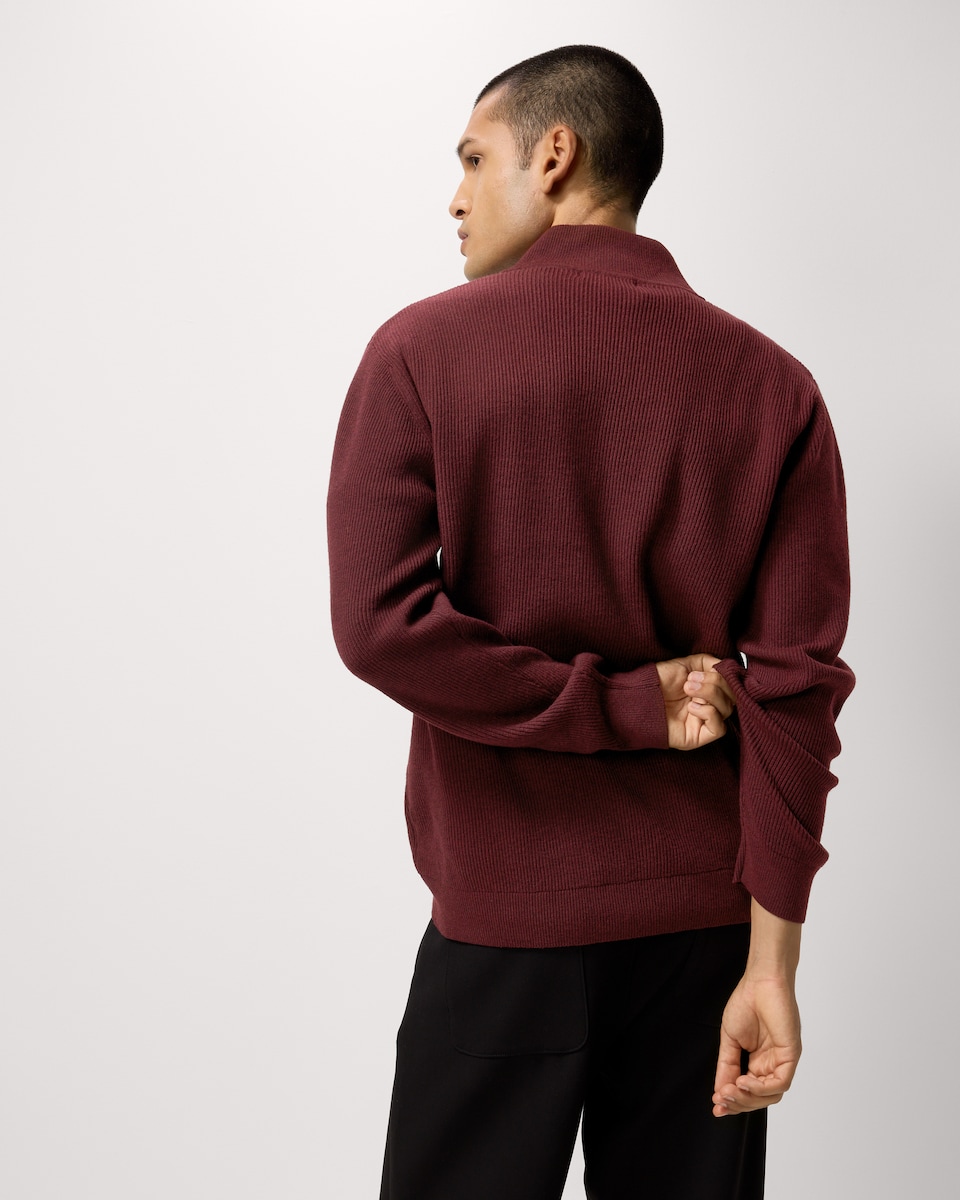 image 1 of F&F Ribbed Half Zip Jumper in Burgundy