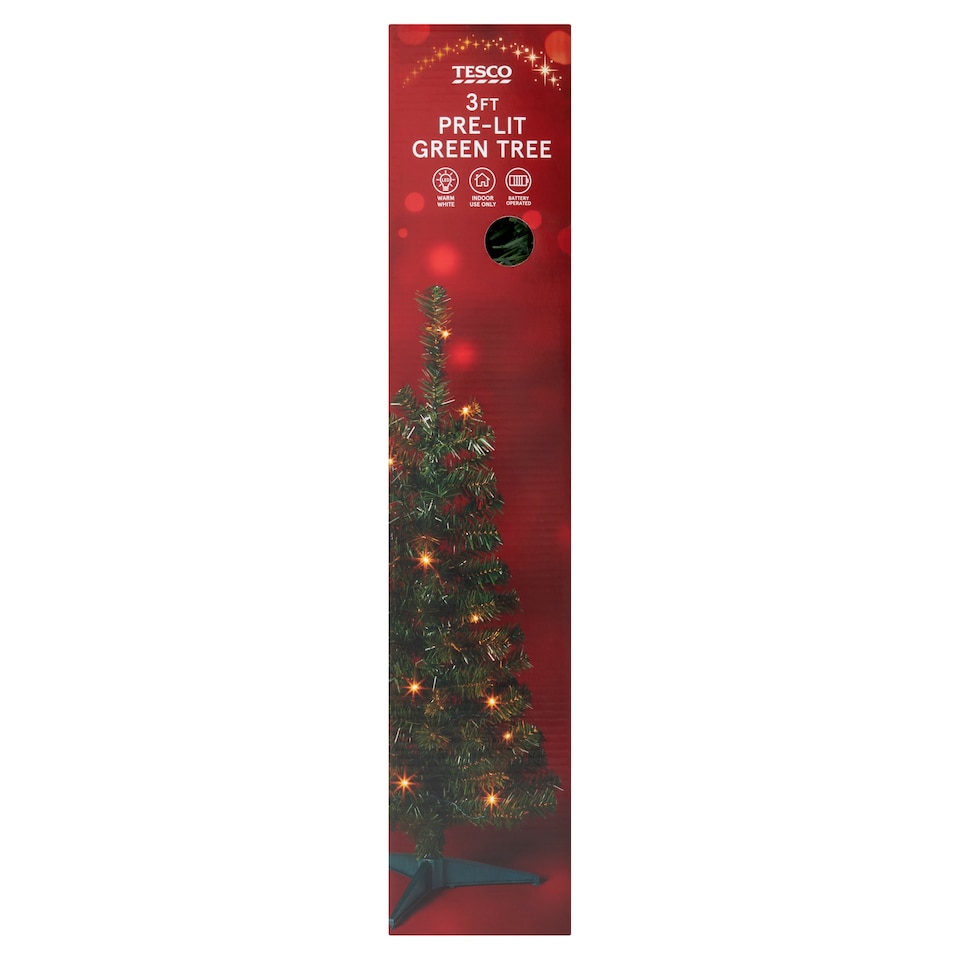 image 1 of Tesco Pre Lit Green Christmas Tree 3ft