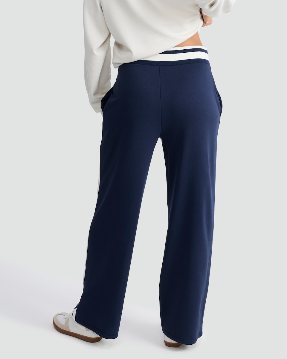 image 1 of F&F Active Cotton Rich Side Stripe Wide Leg Trousers in Navy