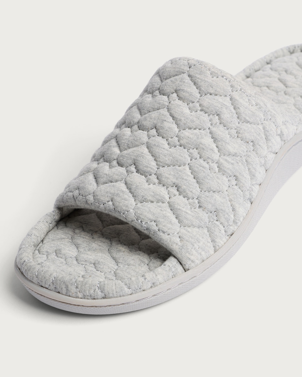image 1 of F&F Heart Quilted Open Toe Slippers in Grey Marl