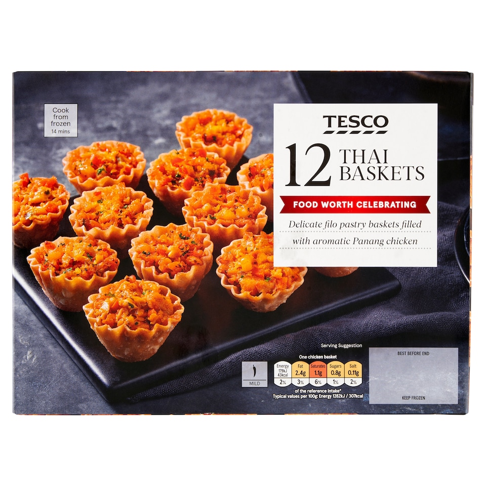 Tesco gyorsfagyasztott csirkehús és zöldségek keveréke csilivel, filo tésztában 12 db 180 g