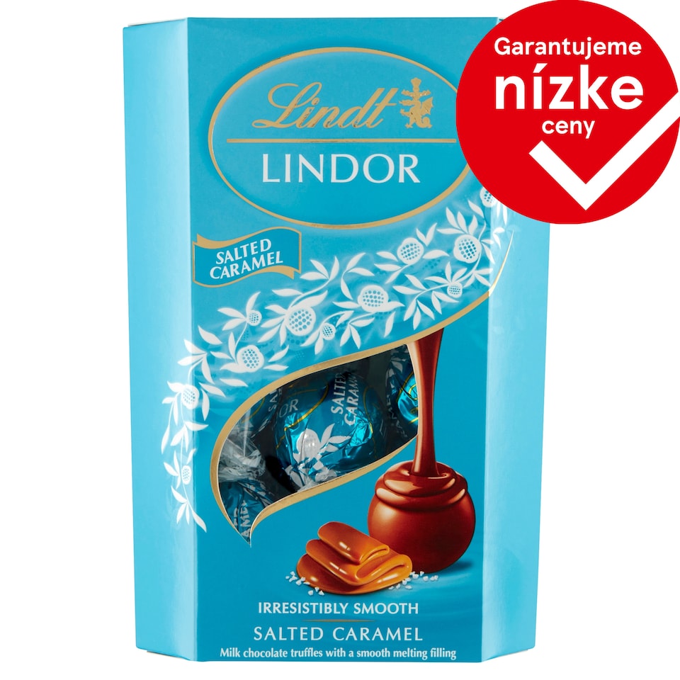 Lindt Lindor Mliečna čokoláda s kryštálmi soli a jemnou karamelovou náplňou 200 g