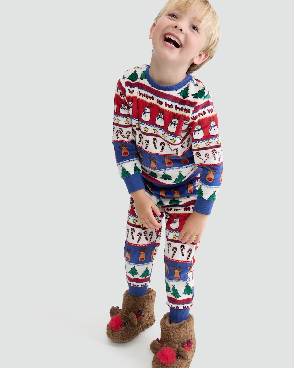 image 1 of F&F Boys Minky Fleece Festive Print Pyjamas in Multi