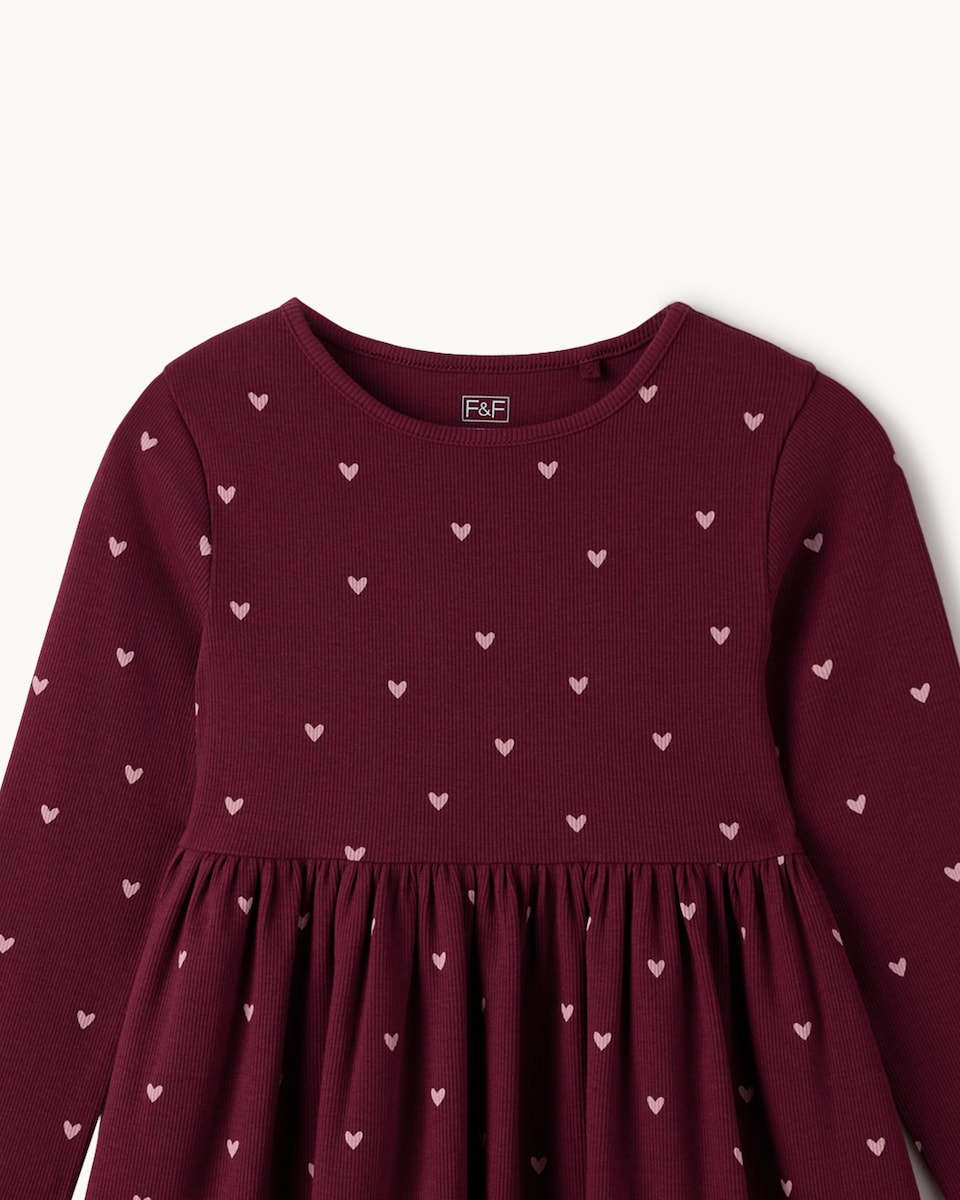 image 1 of F&F Girls 3-Pack Cotton Rich Ribbed Dresses in Burgundy