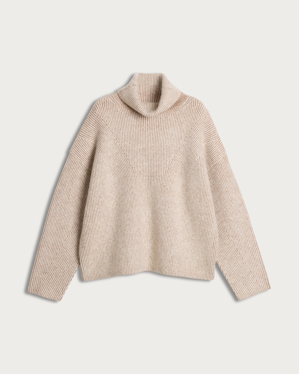 image 1 of F&F Ribbed Knit Roll Neck Jumper with Wool in Mink