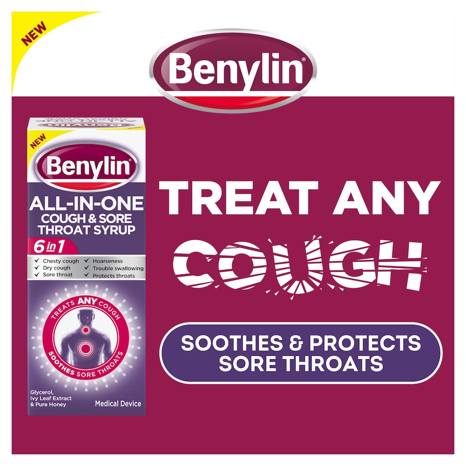 image 1 of Benylin All in one Cough & sore throat syrup 250ml