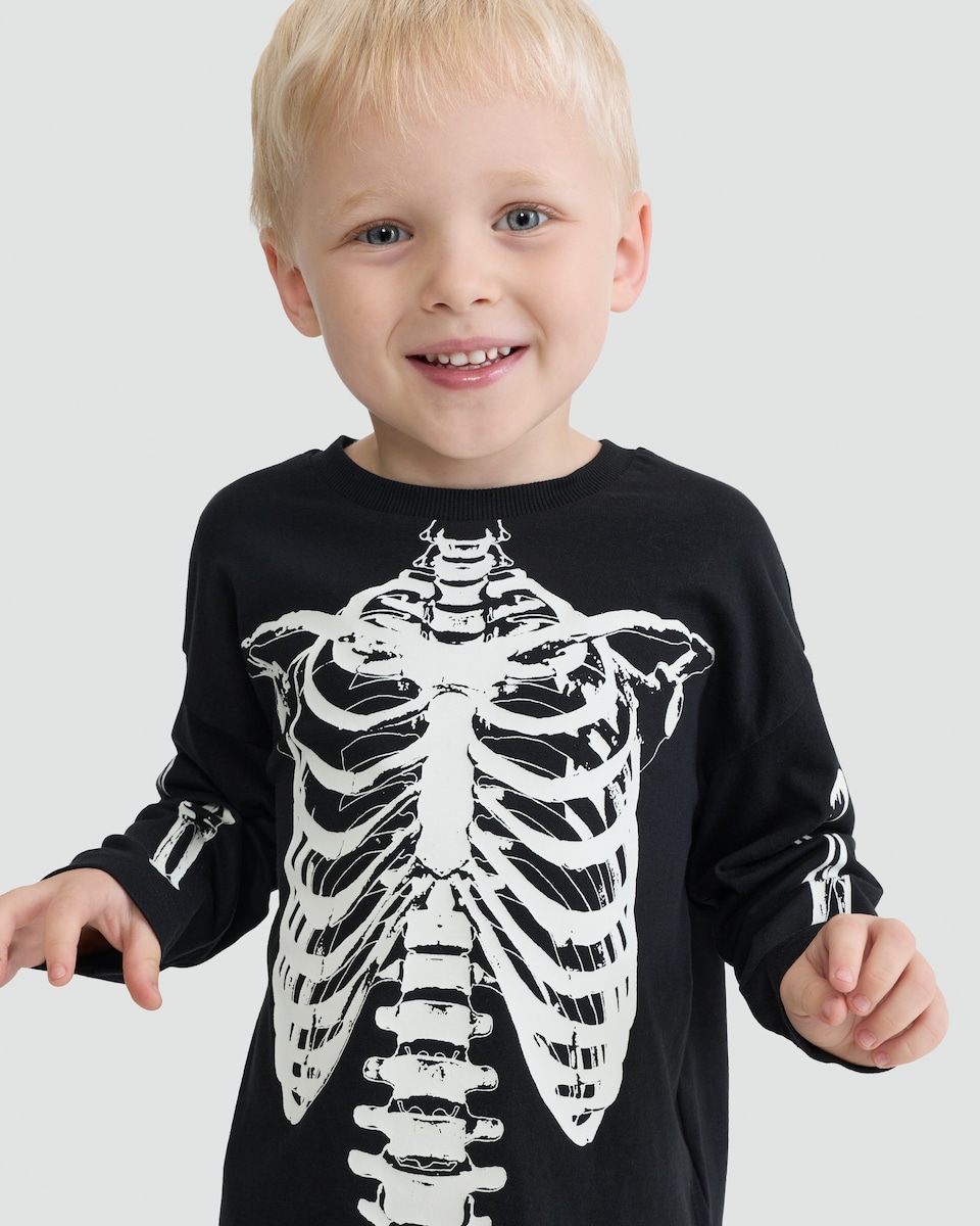 image 1 of F&F Boys Halloween Skeleton Print Top and Leggings Set in Black
