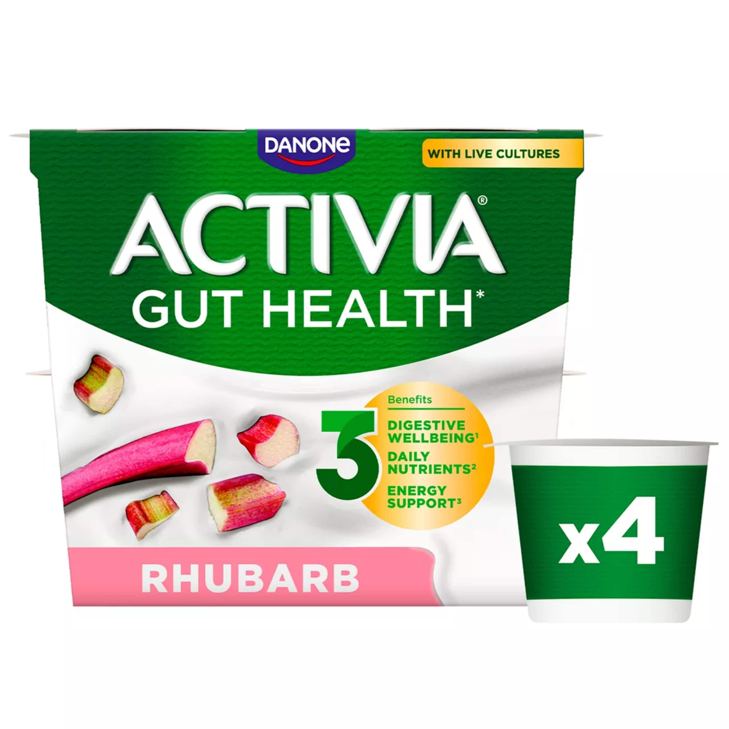 Activia Rhubarb Gut Health Yoghurt Multipack 4x115g