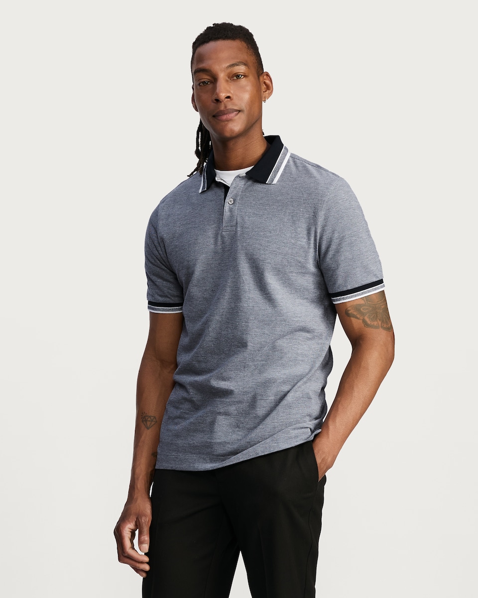 image 1 of F&F Regular Fit Short Sleeve Tipped Pique Polo Shirt in Navy