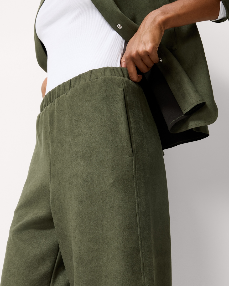 image 1 of F&F Faux Suede Wide Leg Co-ord Trousers in Khaki