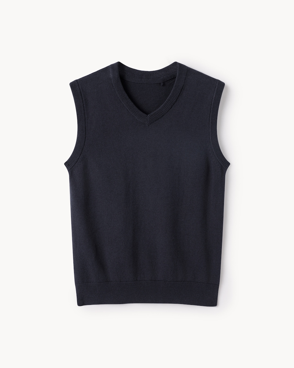 image 1 of F&F School Unisex Pure Cotton V-Neck Tank Top in Navy
