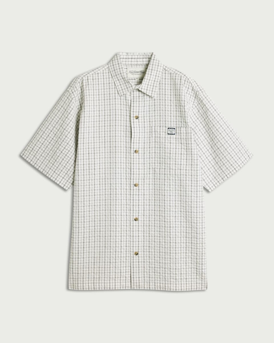 image 1 of RDA Pure Cotton Seersucker Checked Shirt in Cream